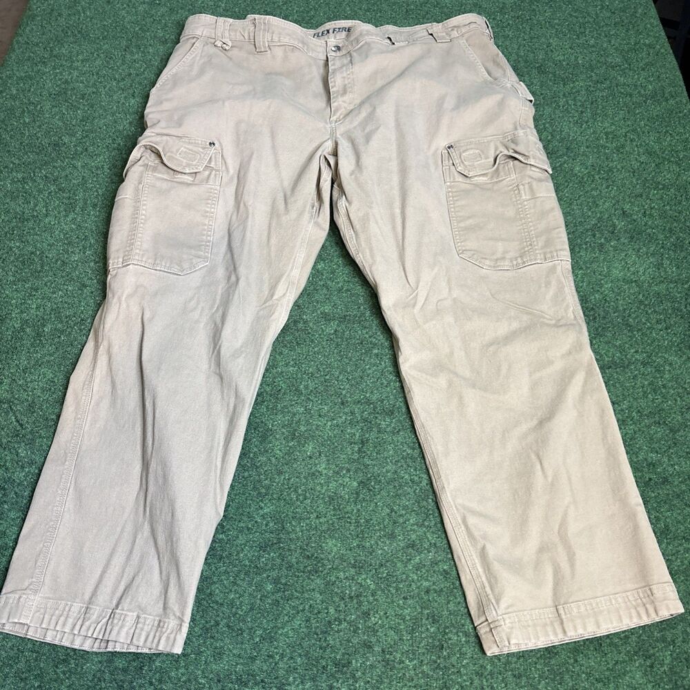 Duluth Trading CoolMax Flex FireHose Work Pants Khaki Cargo Mens Size 50x32